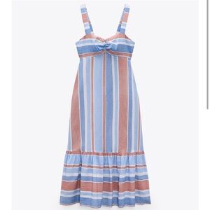 Zara Linen Blend Midi Striped Sundress Ruffle Hem 4th of July Americana Small